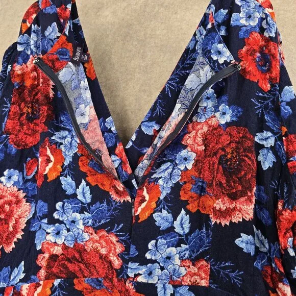 Roamans Womens Plus Size Wrap Dress Blue Red Floral 2X 26/28 Short Sleeve Rayon - Picture 3 of 8
